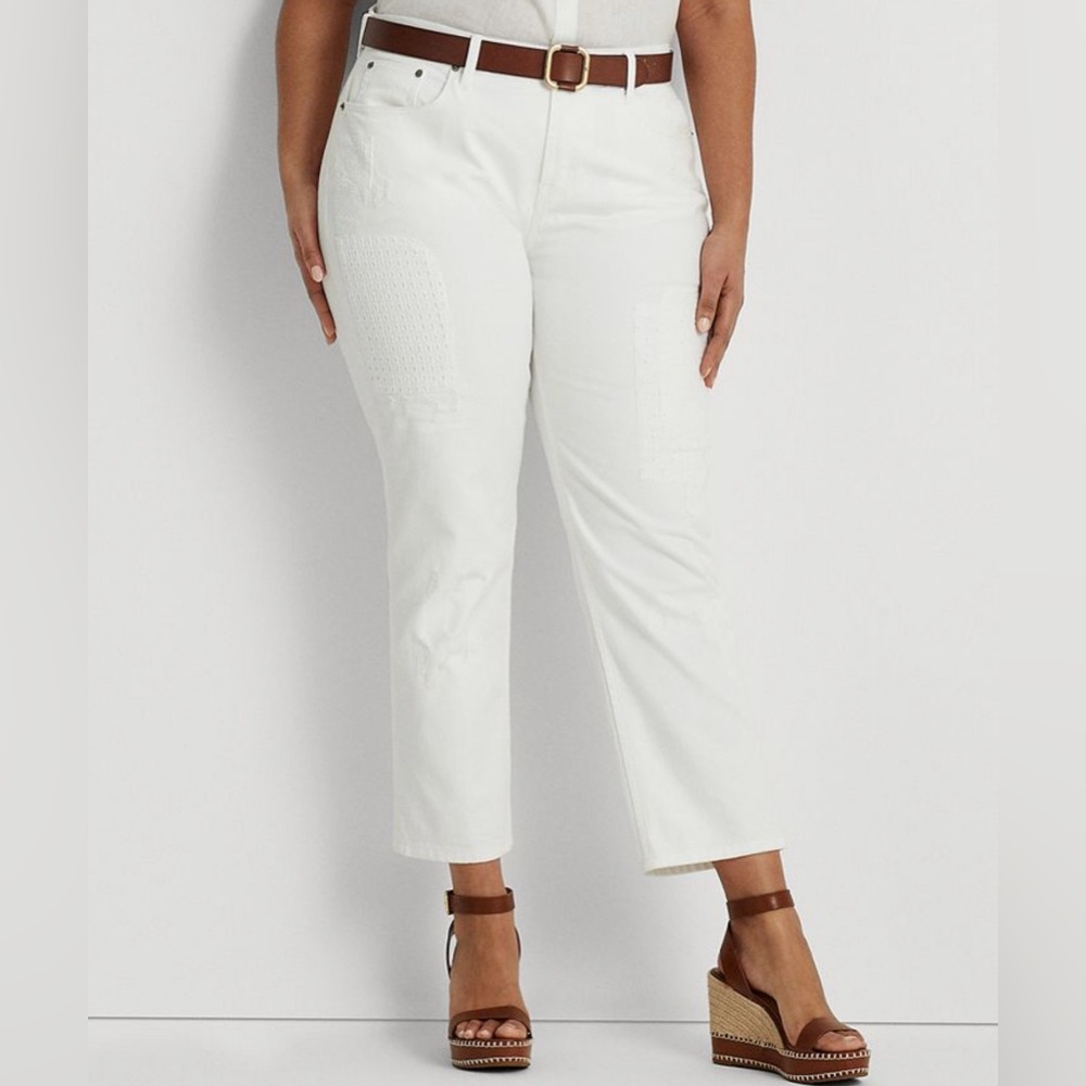 LAUREN RALPH LAUREN Women's Eyelet-Patchwork Relaxed Tapered Jeans